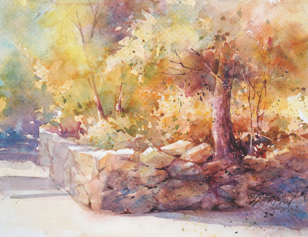 Autumn Lane by Julie Gilbert Pollard | How to Paint Rocks in Watercolor